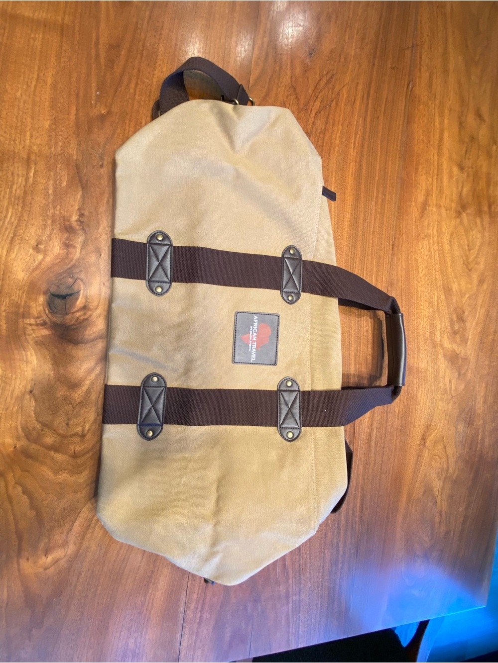 Brand New Canvas Travel Duffel Bag in Khaki with Brown Straps